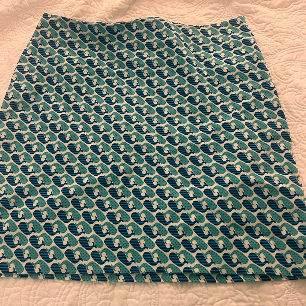 Talbots Skirt Women's 14p Stretch Cotton Blue Green Whale Print‎ Straight